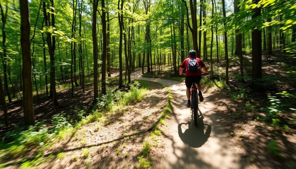 Mountain biker on a forest trail in the Chattahoochee-Oconee National Forest