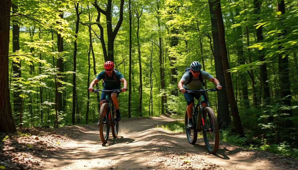 Mountain bikers on forest trails in Monongahela National Forest