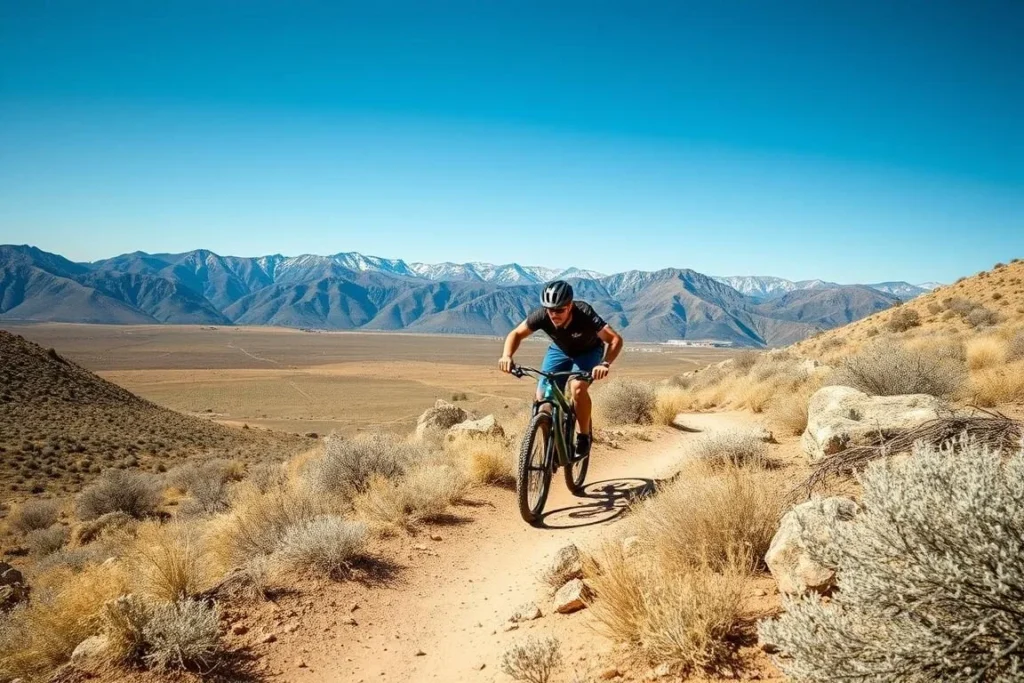 Mountain biking on McCoy Flats trails near Vernal with desert landscape Mountain biking on McCoy Flats trails near Vernal with desert landscape