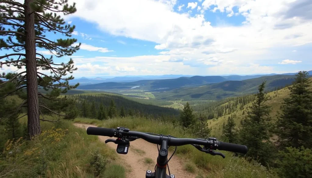 Mountain biking on the Route of the Hiawatha trail with scenic views of Idaho's landscape