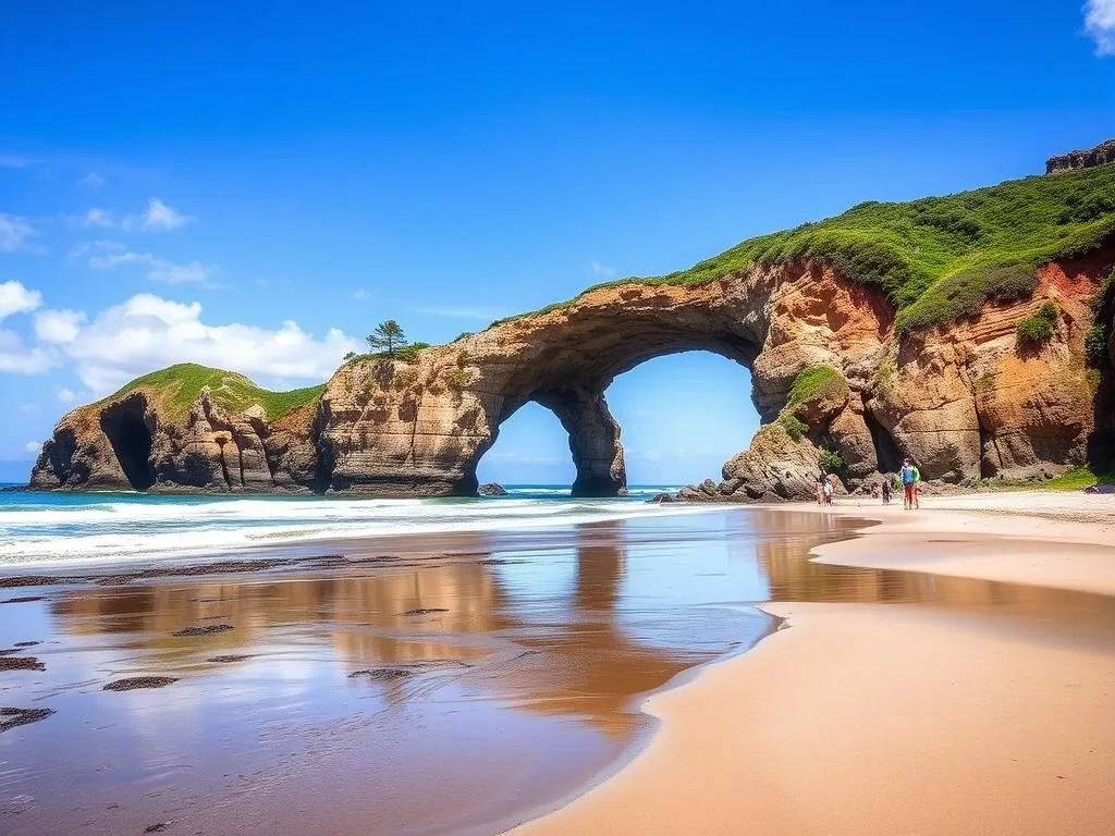 Natural Bridges State Beach in Santa Cruz with its famous rock arch formation Natural Bridges State Beach in Santa Cruz with its famous rock arch formation