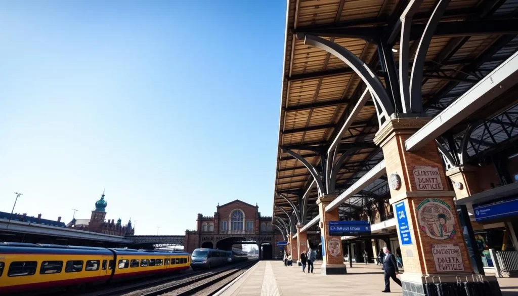 Newcastle train station with historic architecture and modern facilities