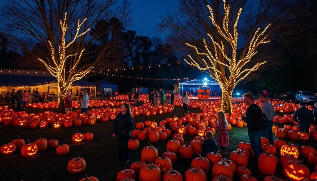 Night of a Thousand Pumpkins event in Eagle with carved pumpkins illuminating the area