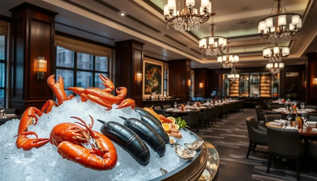 Ocean Prime Washington DC restaurant interior with seafood display