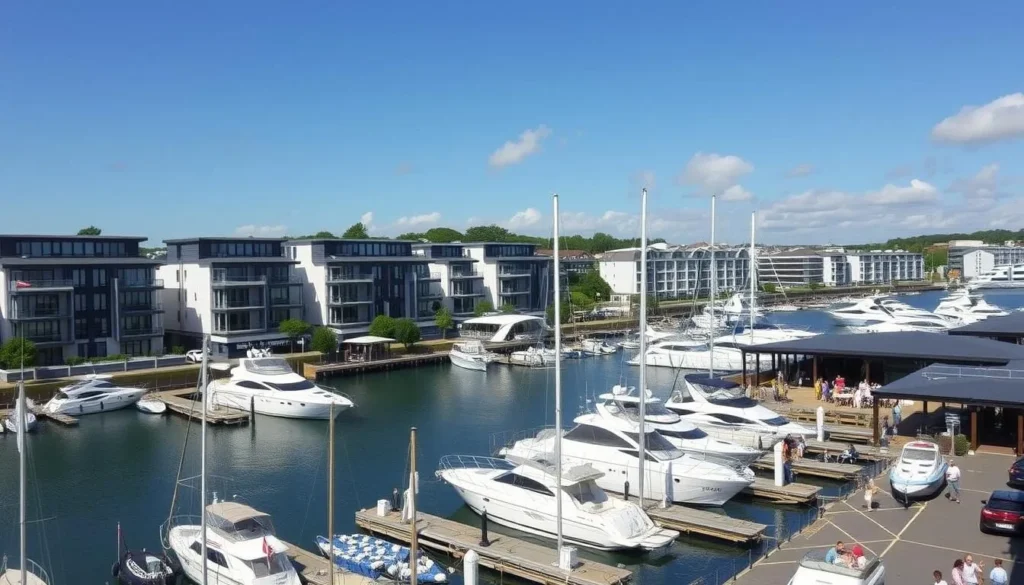 Ocean Village marina in Southampton with luxury apartments and boats Ocean Village marina in Southampton with luxury apartments and boats