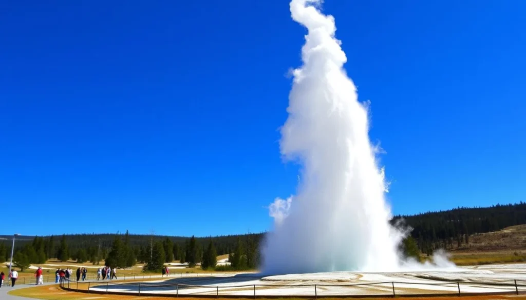 Old Faithful geyser erupting in Yellowstone National Park, one of the best things to do in the United States Old Faithful geyser erupting in Yellowstone National Park, one of the best things to do in the United States