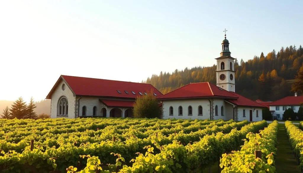 One of the historic monasteries in Fruška Gora National Park surrounded by vineyards One of the historic monasteries in Fruška Gora National Park surrounded by vineyards