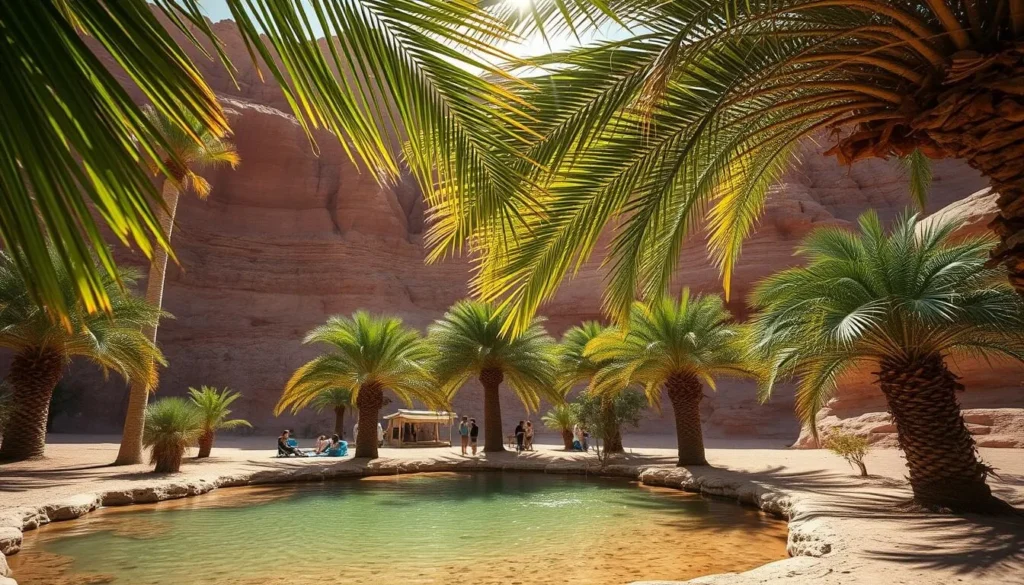 Palm trees and natural spring at Terjit Oasis in Mauritania Palm trees and natural spring at Terjit Oasis in Mauritania