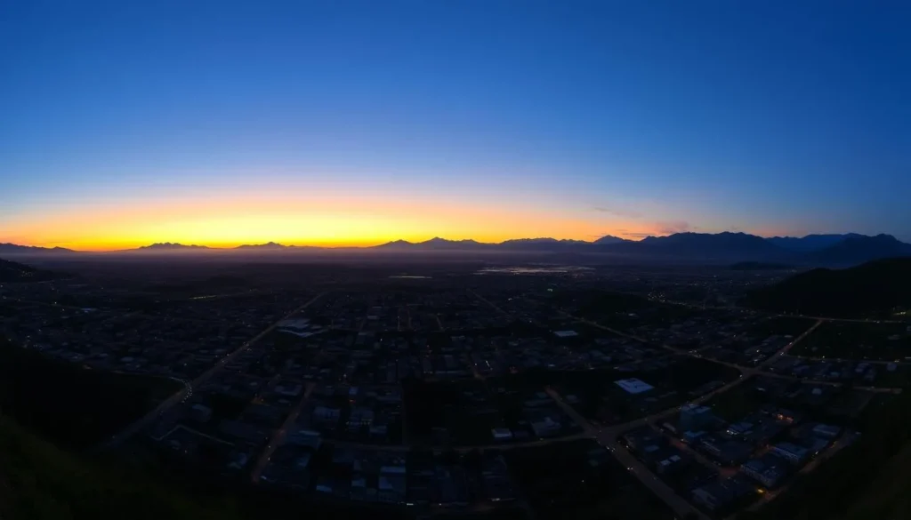 Panoramic sunset view of Bucaramanga with city lights beginning to twinkle Panoramic sunset view of Bucaramanga with city lights beginning to twinkle