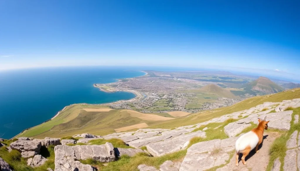 Panoramic view from the Great Orme summit showing Llandudno Bay and the North Wales coastline Panoramic view from the Great Orme summit showing Llandudno Bay and the North Wales coastline
