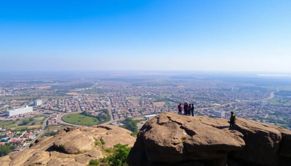Panoramic view from the top of Olumo Rock in Abeokuta showing the city spread out below Panoramic view from the top of Olumo Rock in Abeokuta showing the city spread out below