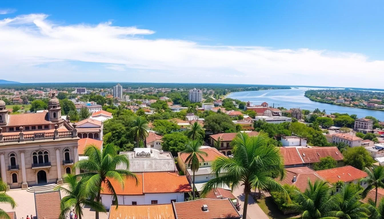 Panoramic view of Asunción, Paraguay's capital city, with colonial architecture and the Paraguay River in the background