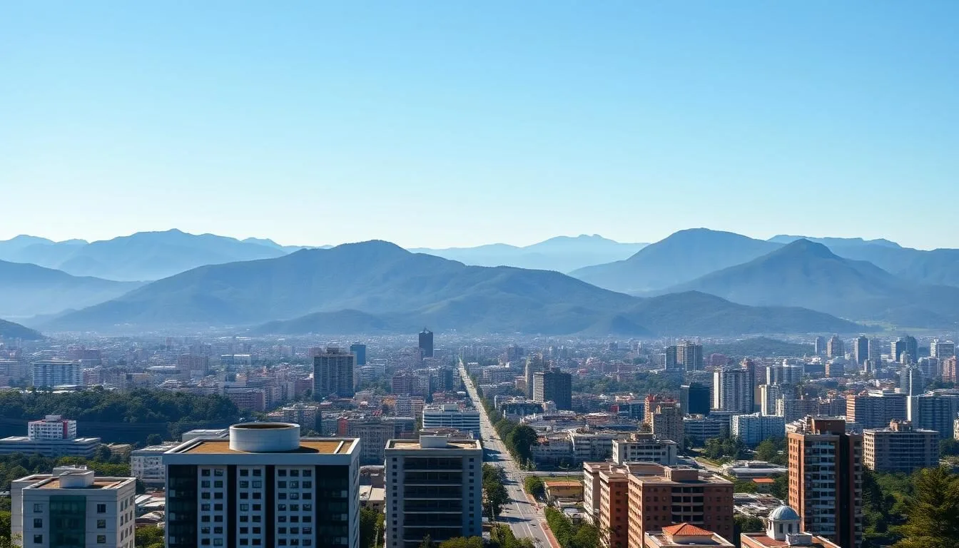 Panoramic view of Bogotá with mountains in the background, one of the best things to do in Colombia is exploring its vibrant capital city