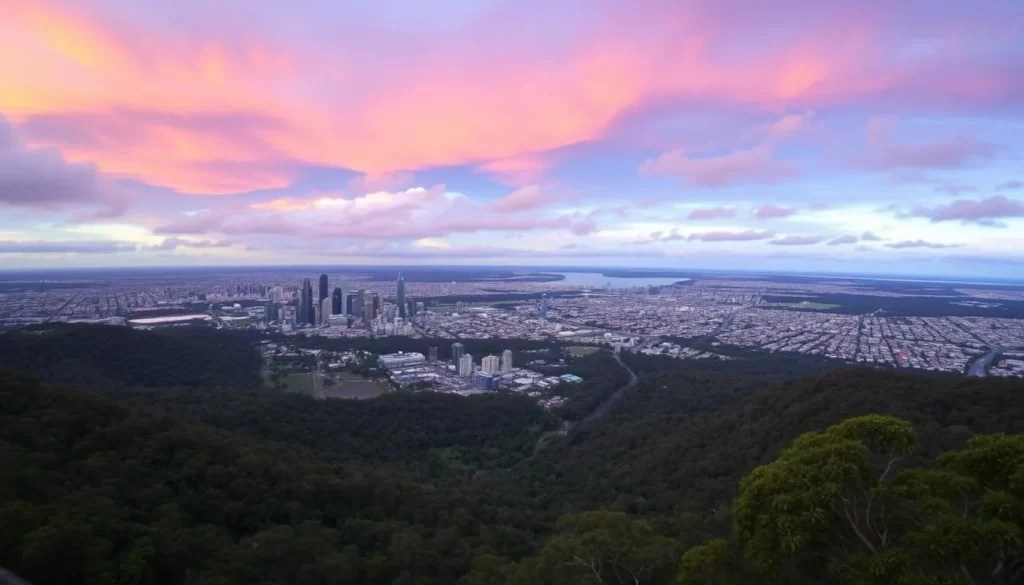 Panoramic view of Brisbane city from Mount Coot-tha summit