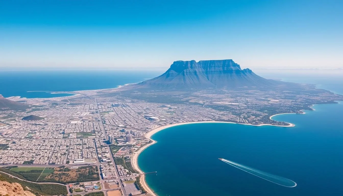 Panoramic view of Cape Town with Table Mountain in the background, showcasing South Africa best things to do