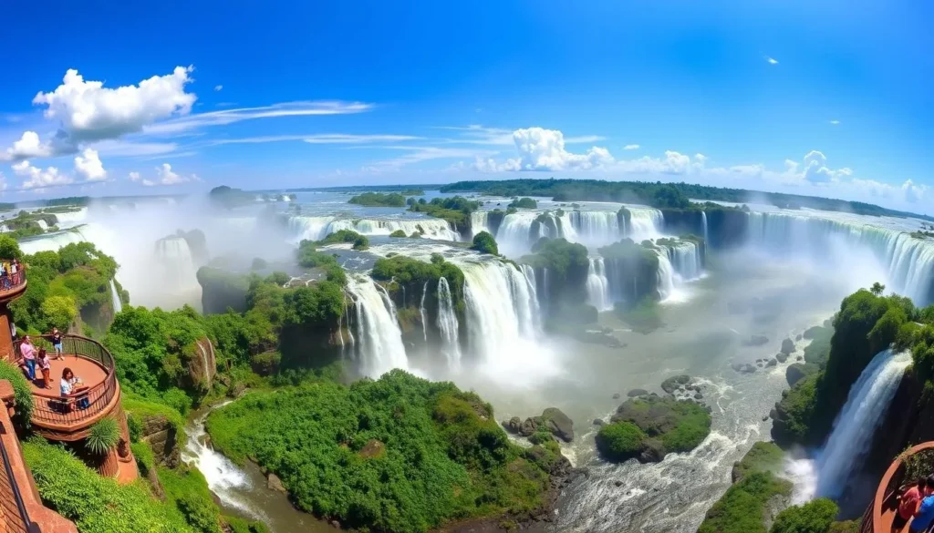 Panoramic view of Iguazu Falls from the Brazilian side observation platform