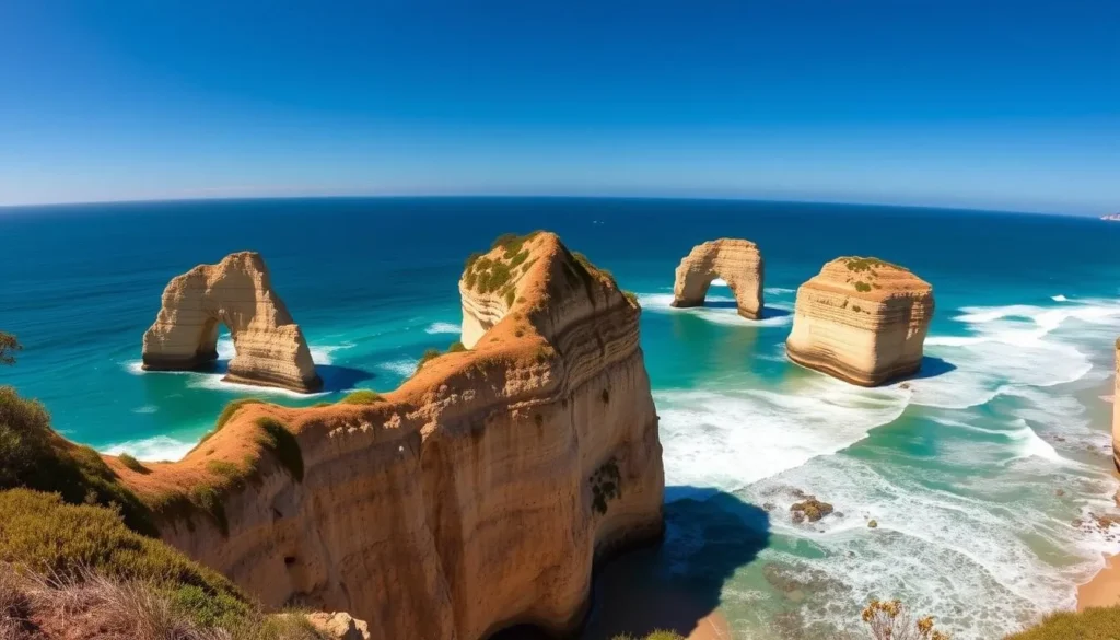 Panoramic view of Port Campbell National Park showing the Twelve Apostles limestone stacks
