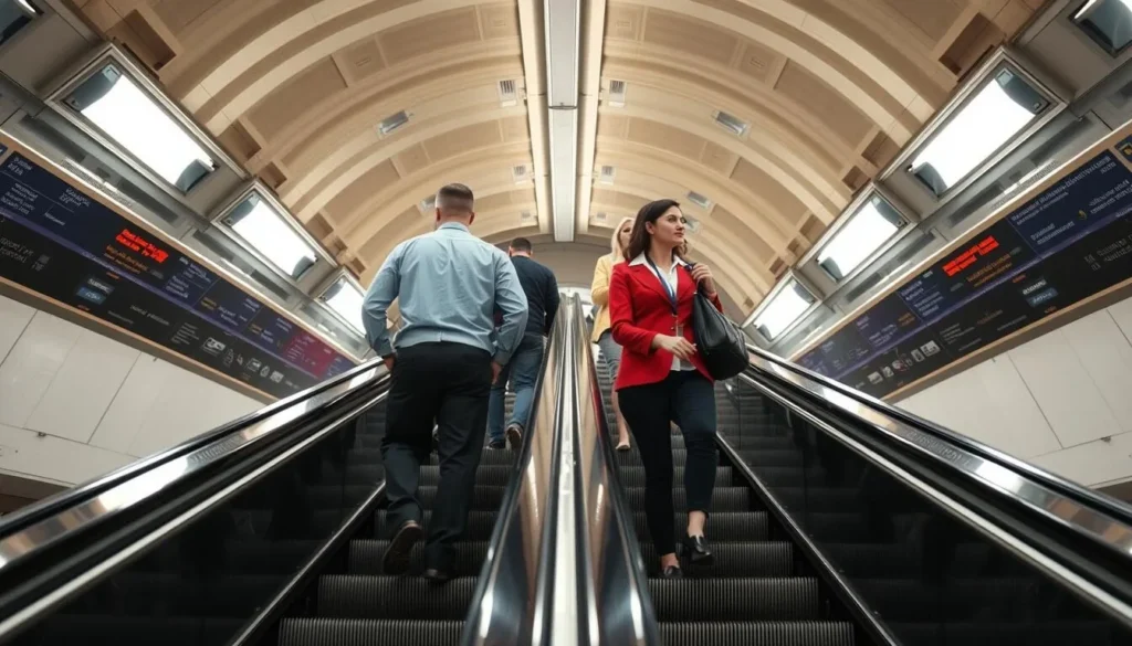 People standing to the right on a Washington DC Metro escalator allowing others to walk on the left