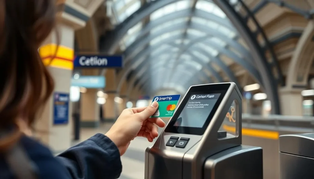 Person using a SmarTrip card at a Washington DC Metro station faregate