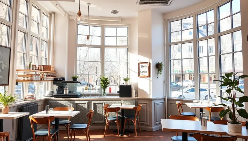 Petite Cerise all-day bistro with bright interior and coffee bar