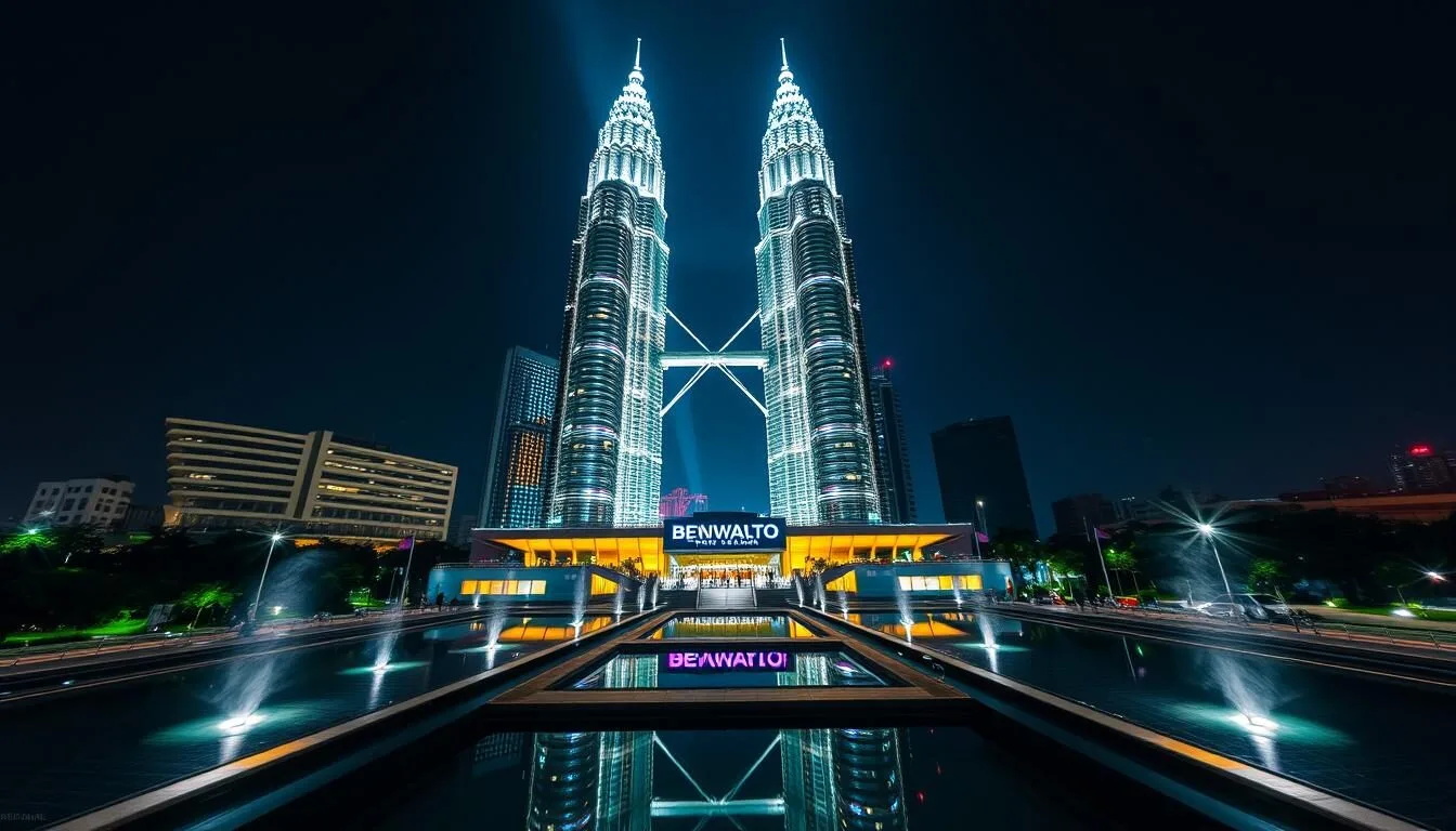Petronas Twin Towers illuminated at night in Kuala Lumpur, Malaysia