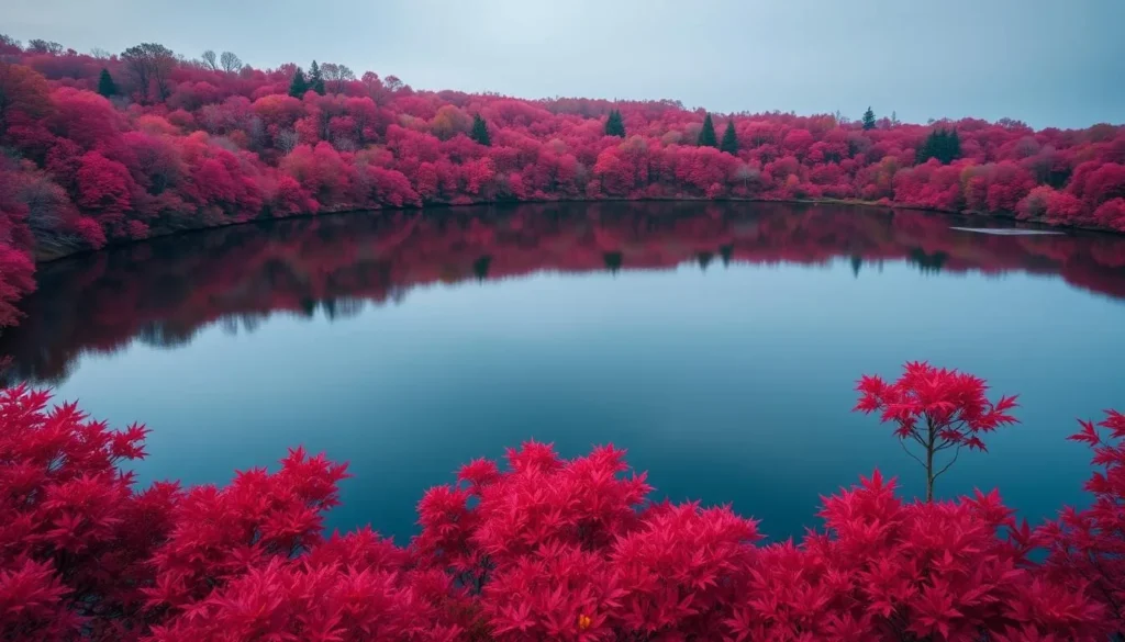 Picture a sea of red maples surrounding a tranquil lake.