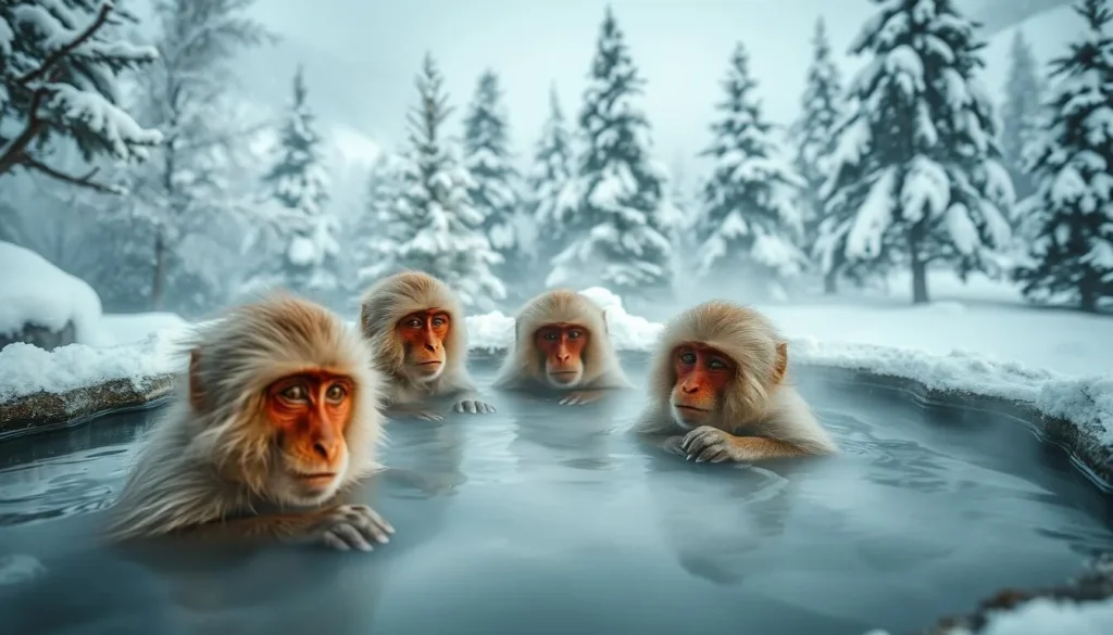 Picture the snow monkeys soaking in the hot springs, surrounded by a winter wonderland.