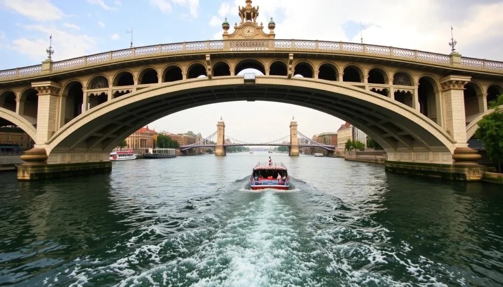 Picture yourself on a leisurely boat cruise under ornate bridges.