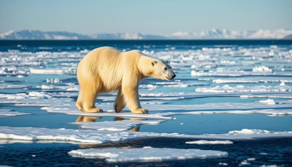 Polar bear walking on sea ice in Svalbard, one of the most sought-after Svalbard and Jan Mayen things to do Polar bear walking on sea ice in Svalbard, one of the most sought-after Svalbard and Jan Mayen things to do