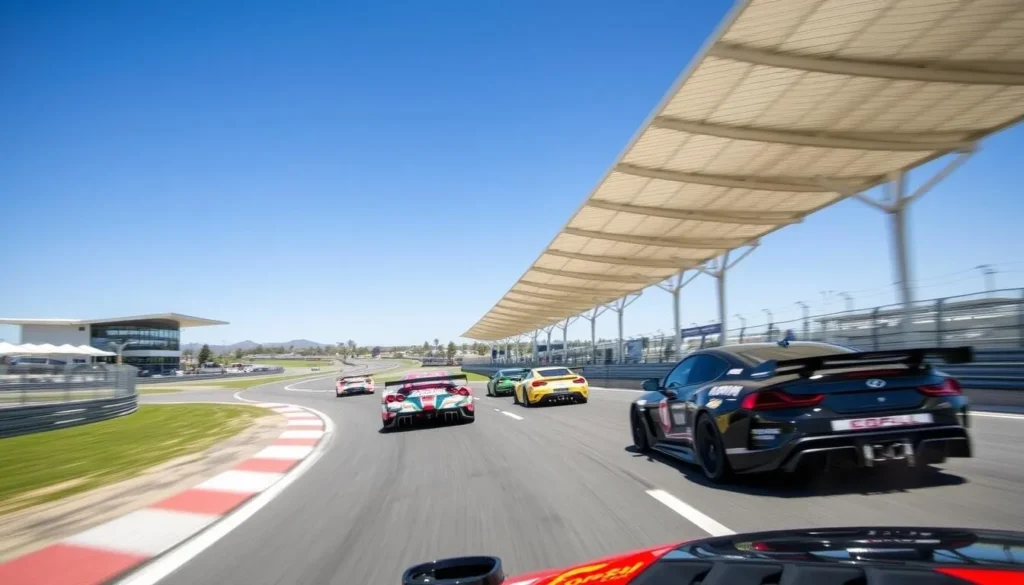 Racing cars at The Bend Motorsport Park in the Murraylands Region South Australia