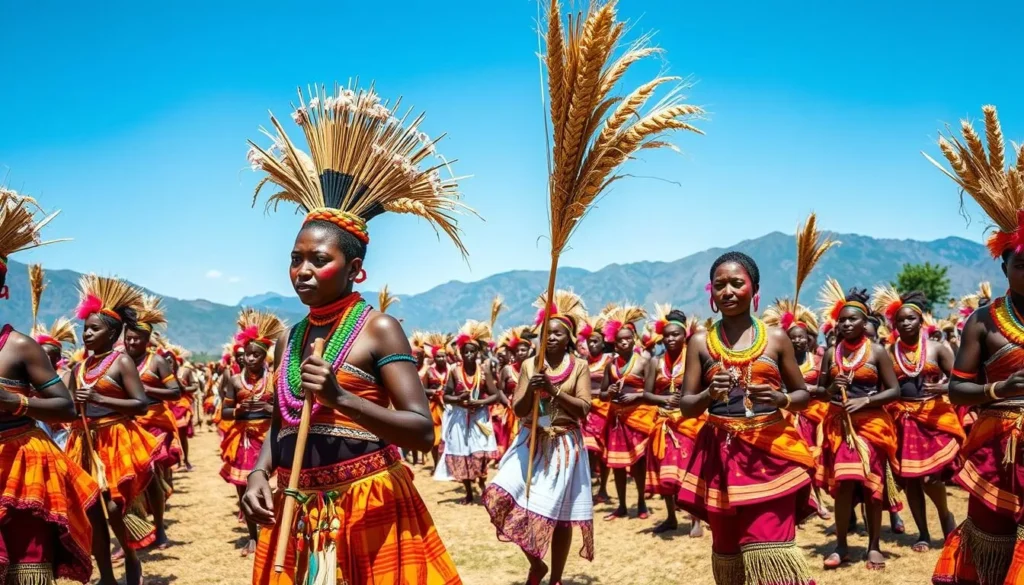 Reed Dance ceremony in Swaziland with colorful traditional costumes - one of the best things to do in Swaziland for cultural experiences