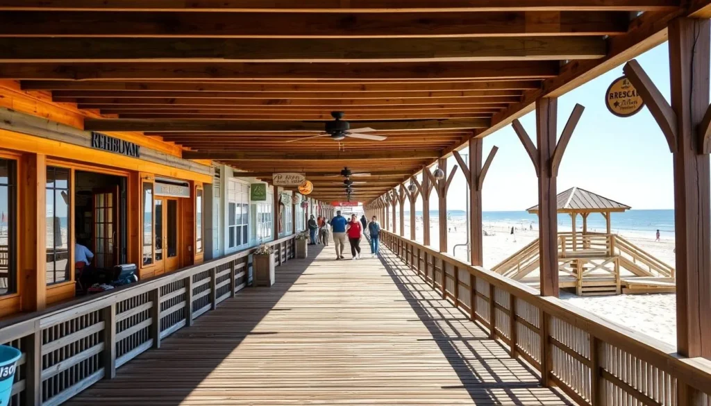 Rehoboth Beach boardwalk with shops and restaurants