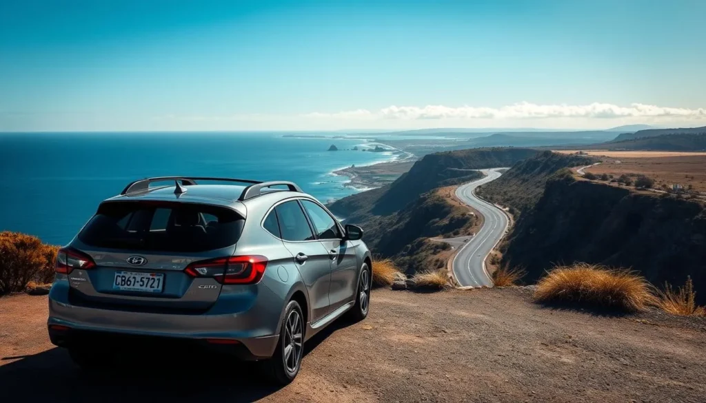 Rental car parked at a scenic lookout point near Port Campbell