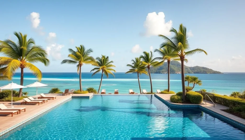 Resort pool overlooking ocean at Fitzroy Island National Park, Queensland Resort pool overlooking ocean at Fitzroy Island National Park, Queensland