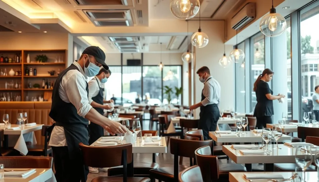 Restaurant staff following safety protocols at a Washington DC Italian restaurant