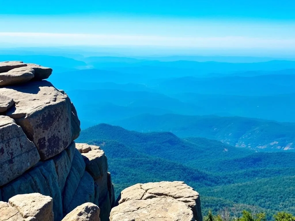 Rock outcropping at Preacher's Rock offering panoramic views of the Blue Ridge Mountains