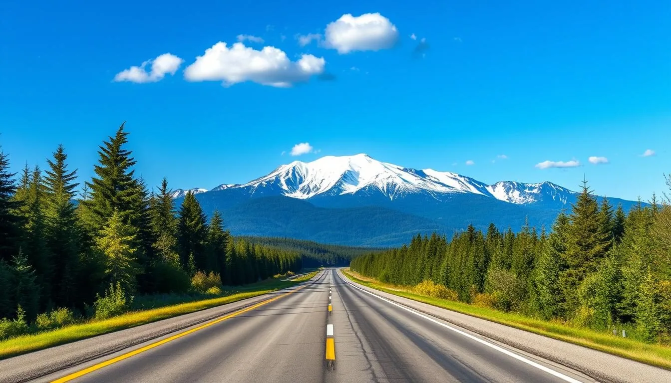 Scenic drive to Sequim Washington with Olympic Mountains in background