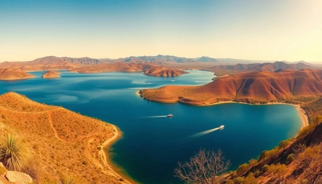 Scenic view of Patagonia Lake State Park near Nogales Arizona showing the lake surrounded by mountains
