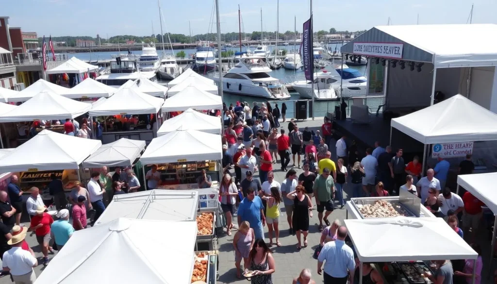 Seafood festival at The Wharf in Washington DC with vendor stalls and crowds