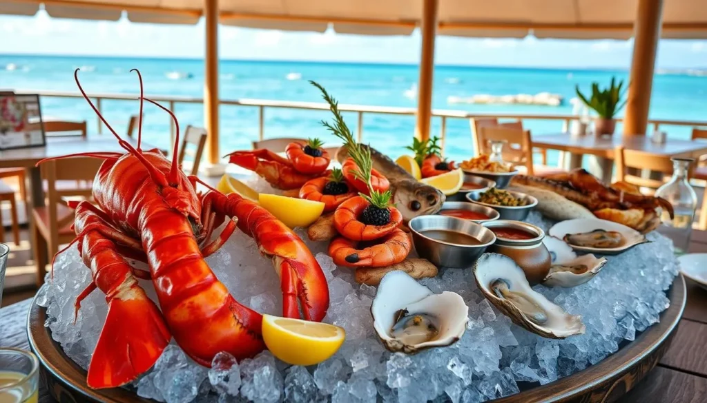 Seafood platter at a waterfront restaurant in New Caledonia
