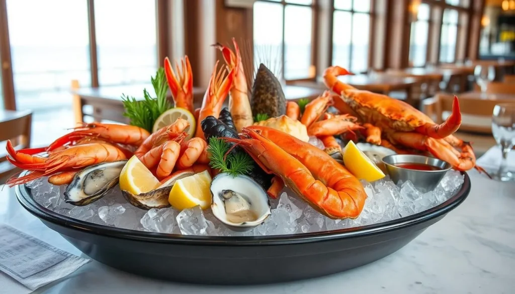 Seafood platter with fresh local catches at a waterfront restaurant in Port Macquarie