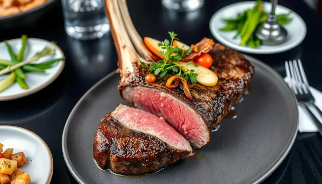 Seasonal tomahawk steak with summer vegetables