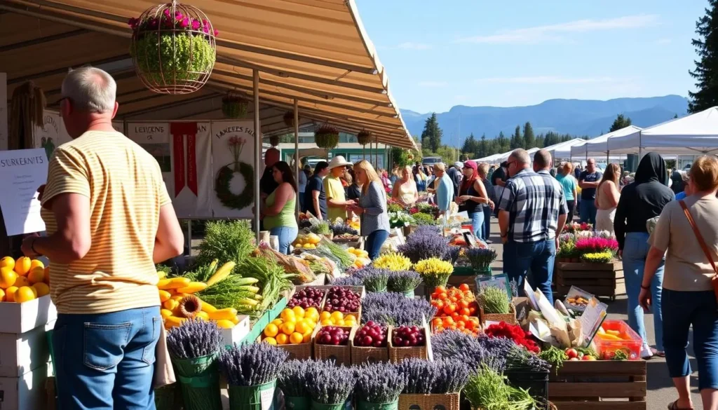 Sequim Farmers Market with local vendors and shoppers Sequim Farmers Market with local vendors and shoppers