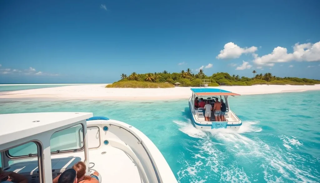 Shell Island Shuttle boat approaching the island with passengers ready to disembark