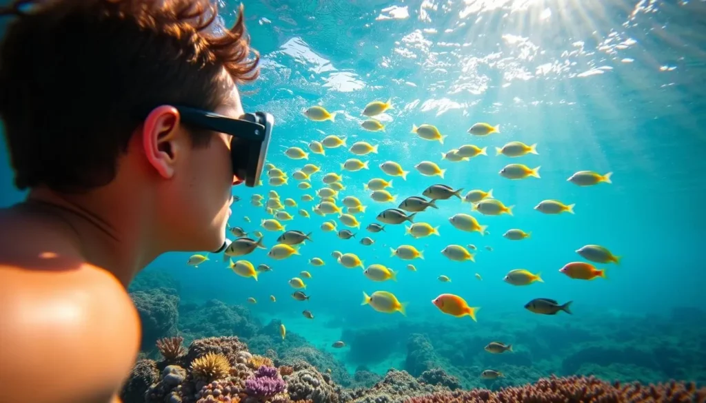 Snorkeler observing fish in Tumon Bay