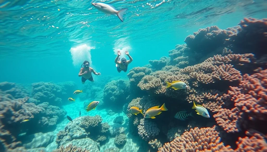 Snorkelers exploring the vibrant coral reefs in the clear waters of Dry Tortugas National Park