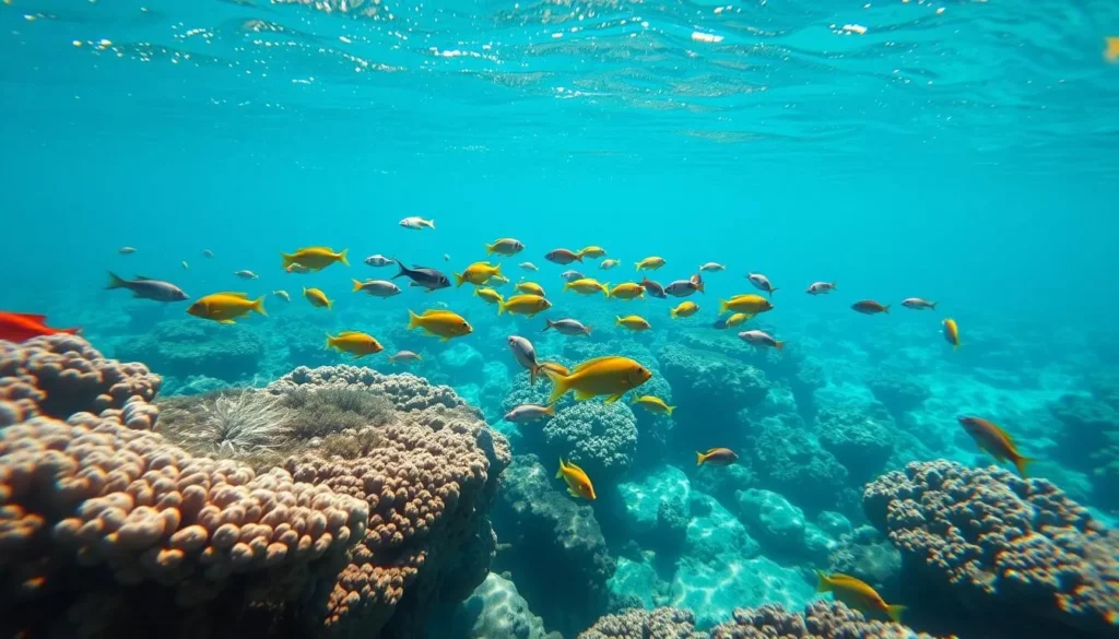 Snorkeling in clear waters near Harbour Island Bahamas with colorful fish
