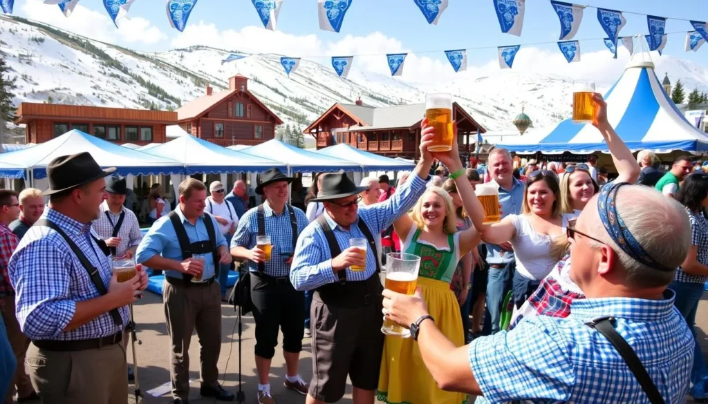 Snowbird Oktoberfest celebration with traditional Bavarian costumes and music