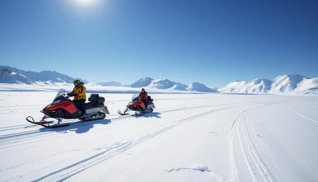 Snowmobile expedition across glacier in Svalbard, exciting Svalbard and Jan Mayen things to do Snowmobile expedition across glacier in Svalbard, exciting Svalbard and Jan Mayen things to do