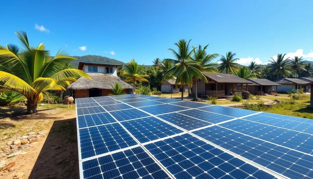 Solar panels providing electricity for a Tokelauan village